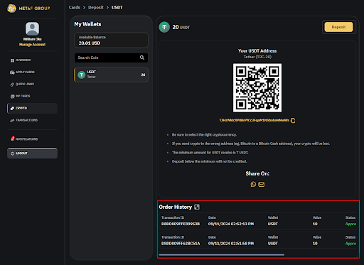 Order History screen